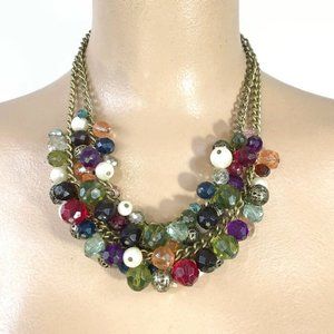 VINTAGE 60s 70s Jewel Tone Dangling Beaded 2 Strand Necklace "SHA" AVON